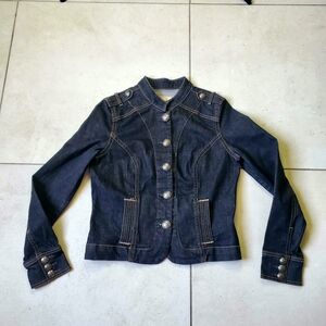 Old Navy Y2K military button jean jacket in dark denim